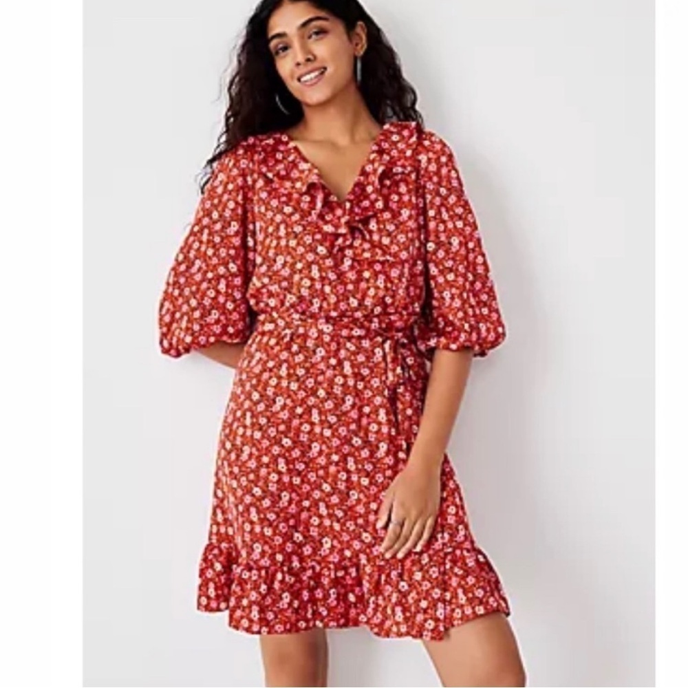 Ann Taylor red floral ruffle dress size 10 NWT